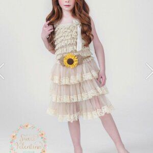 Girls Cream Lace and Ruffles Sleeveless Dress